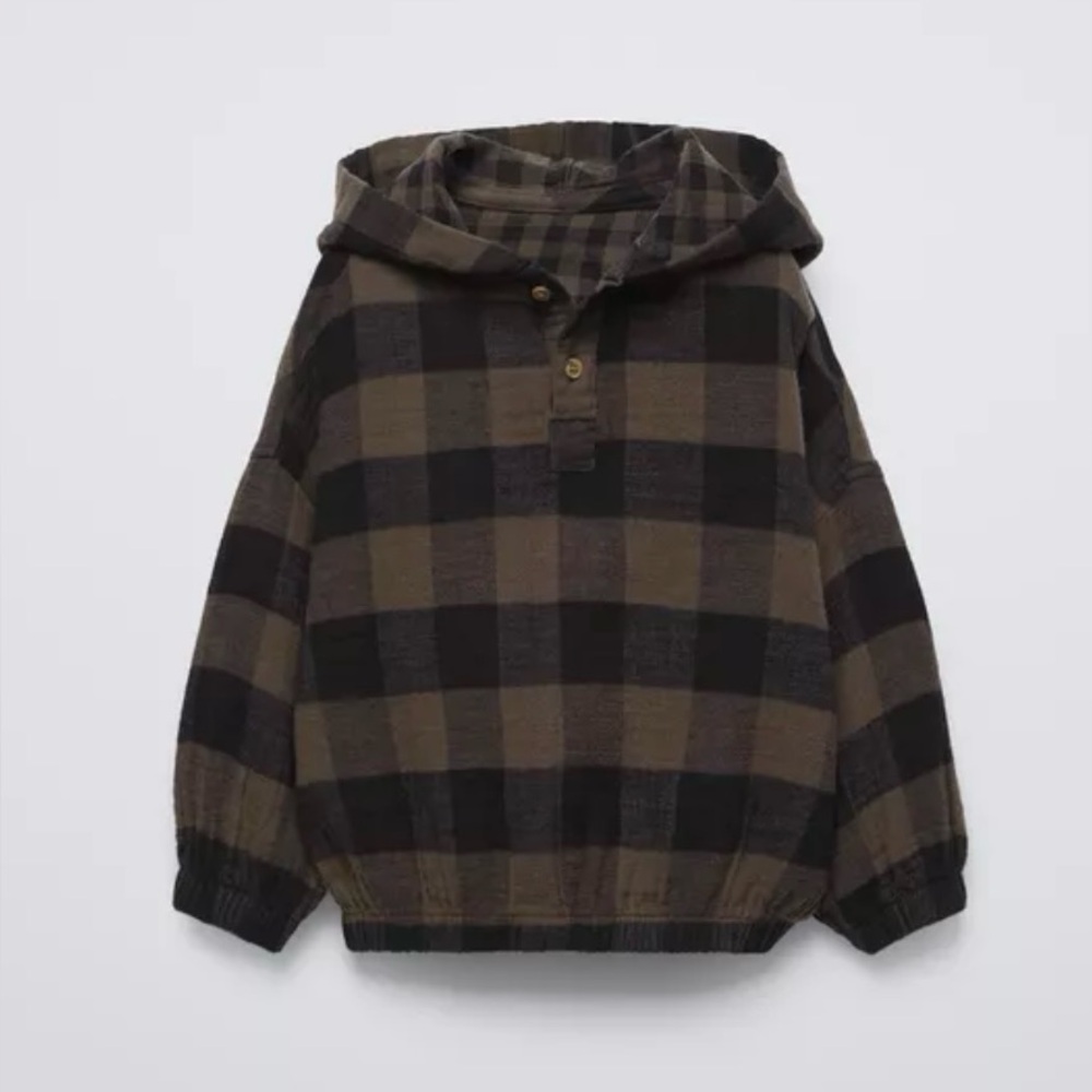 Zara boys kids size 5 hooded plaid shirt size 5